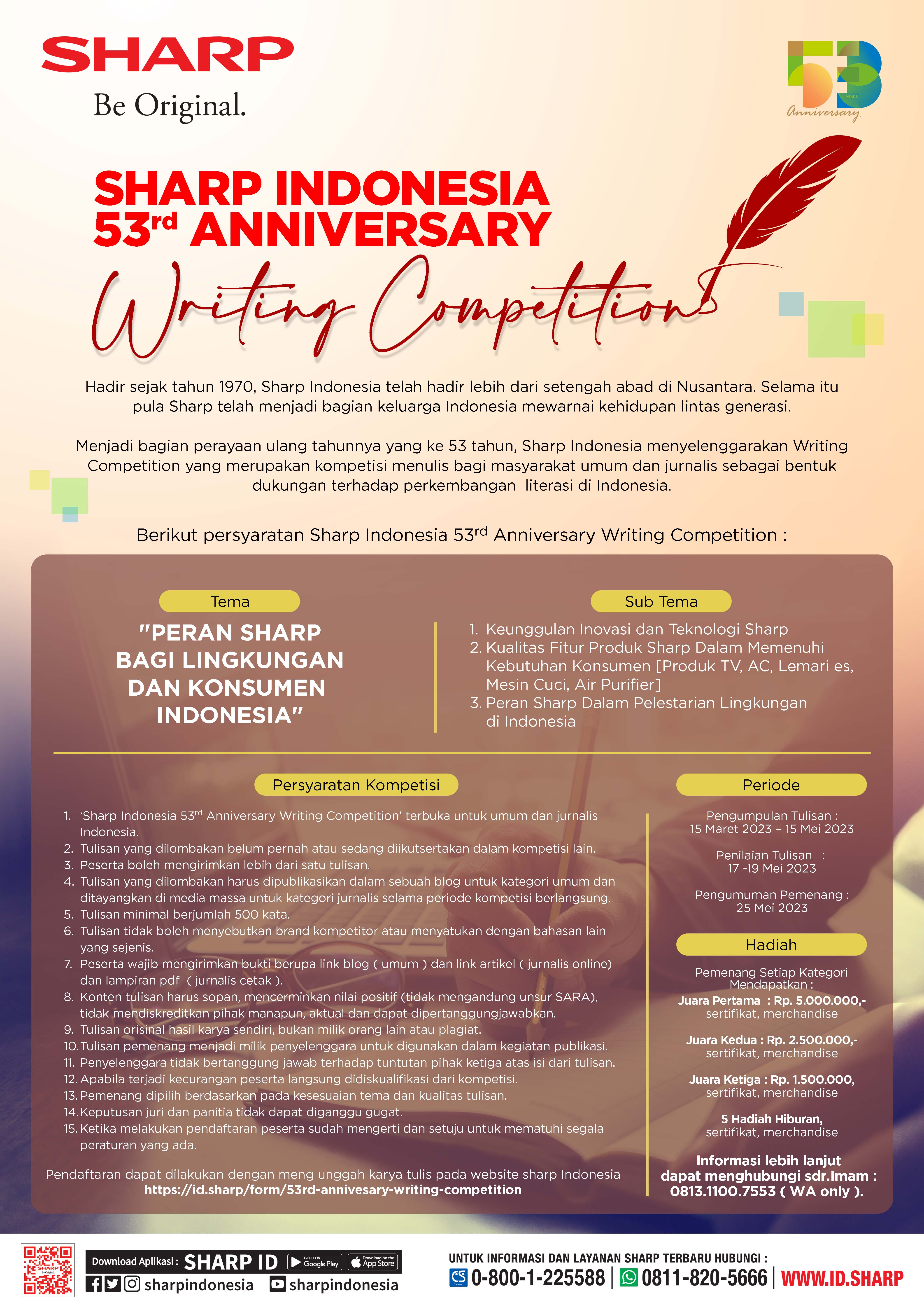 Persyaratana Sharp 53 anniversary writing competition 